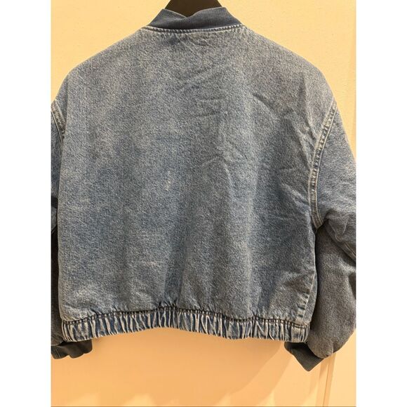 ZARA Women's Long Sleeve Full Zip Denim Bomber Jean Jacket Blue Size 13-14 - Picture 10 of 10